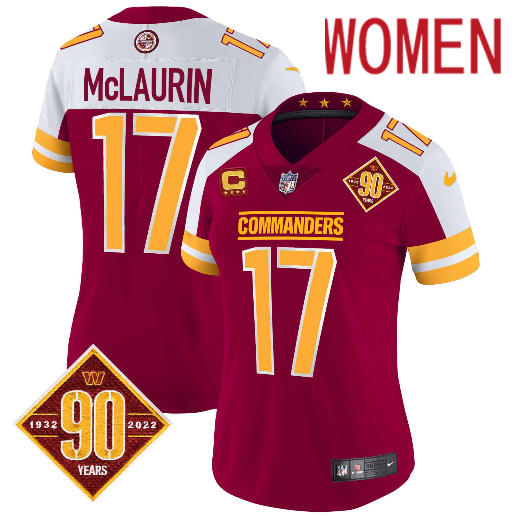 Women Washington Commanders 17 Mclaurin Red 90th Anniversary Patch 2024 Nike Vapor Limited NFL Jersey
